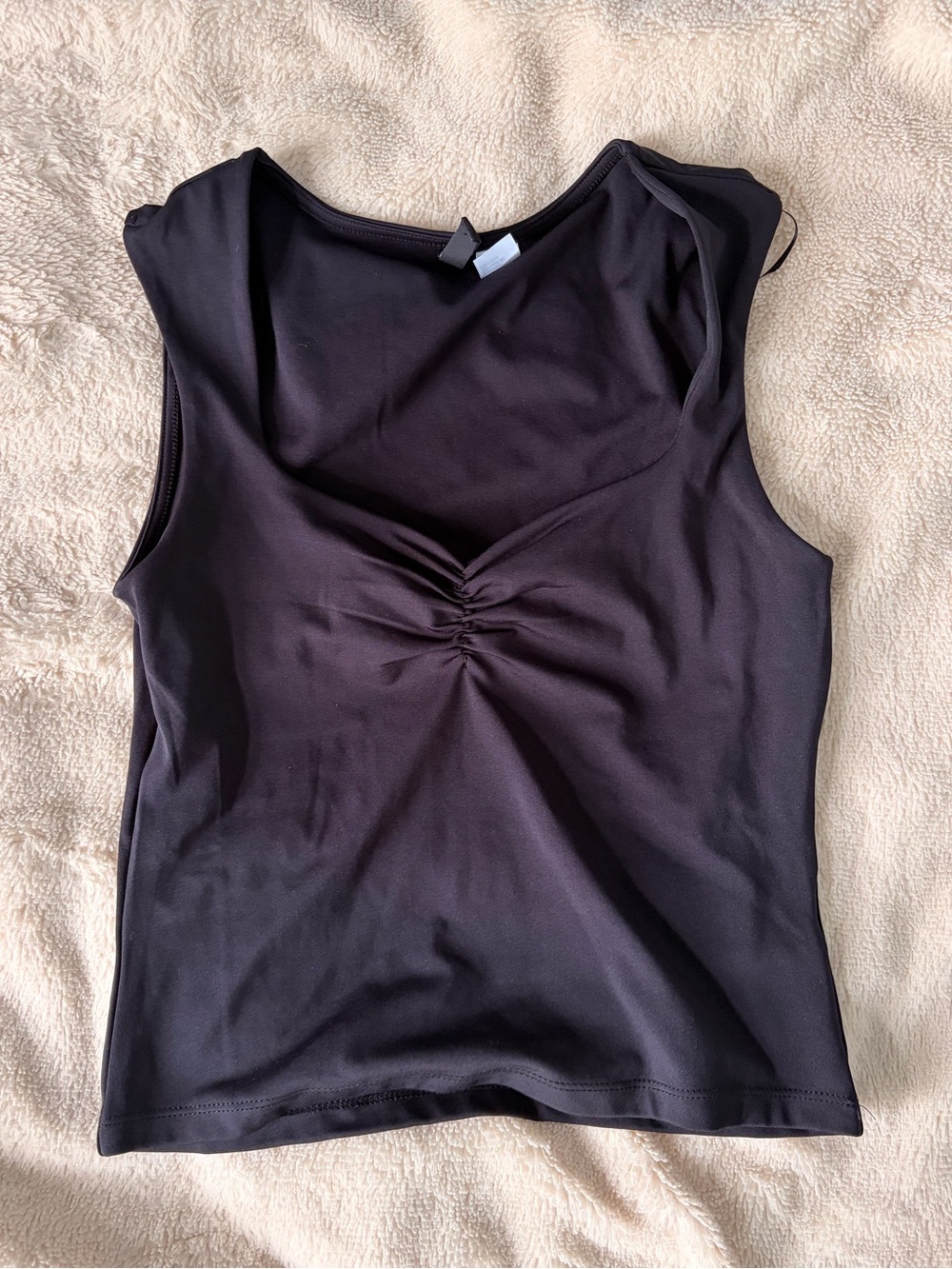 Divided Black Ruched Front Sleeveless Tank Top
